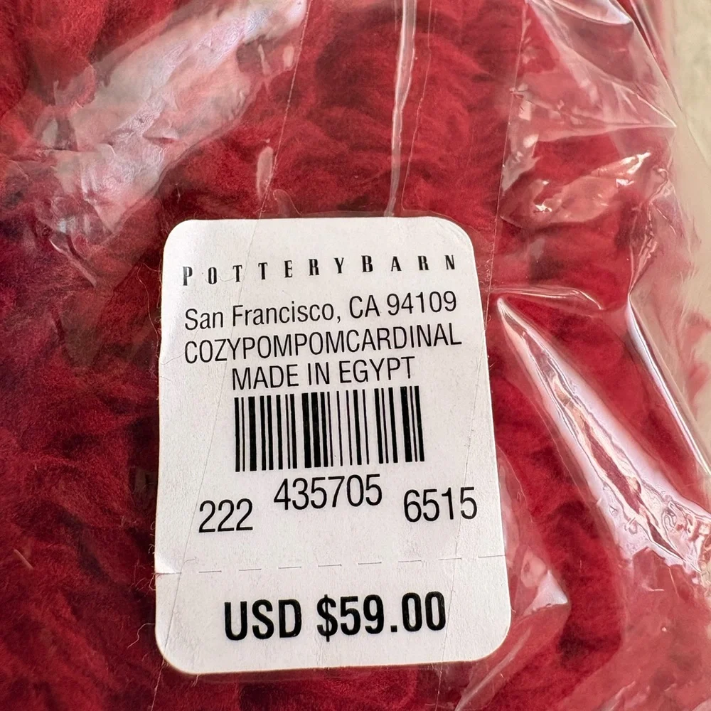 Pottery Barn Cozy Pom Pom Sherpa Throw, NWT Color Cardinal
